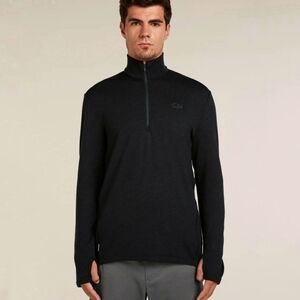 MERINO WOOL Half Zip Pullover Black 260gsm Bodyfit Slim XXL Icebreaker